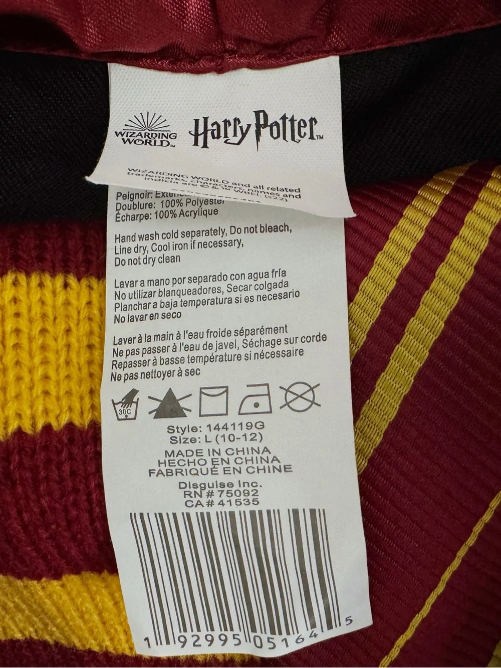 Gryffindor Robe Costume with Scarf and Tie - Size 10-12